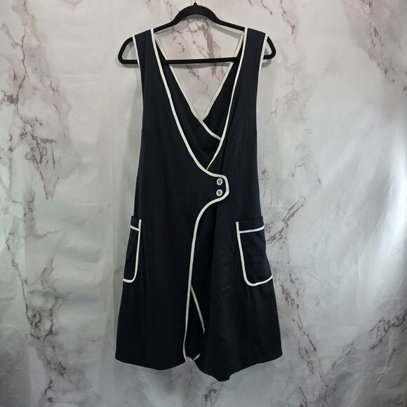 Maeve Dress Womens Large Black White Pinafore Tank Wrap Button Apron - Picture 1 of 14
